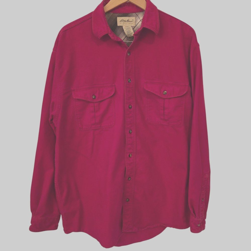 Eddie Bauer Men's Red Flannel Button-Up Shirt Outdoor Workwear Lumberjack L
